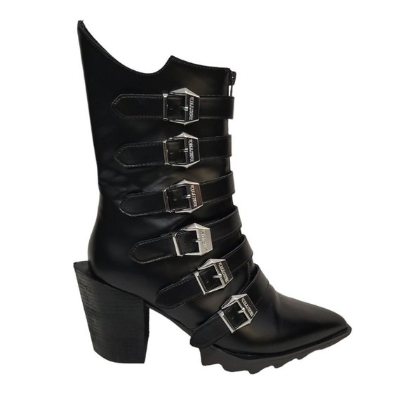 Killstar Shoes - KILLSTAR 2 The Point Buckle Boot Dark & Edgy Black Vegan Leather